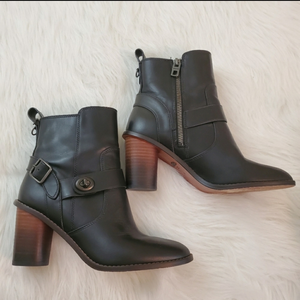 **Coach Sz 6 Black Leather Moto Bootie Ankle Boot - Picture 2 of 8